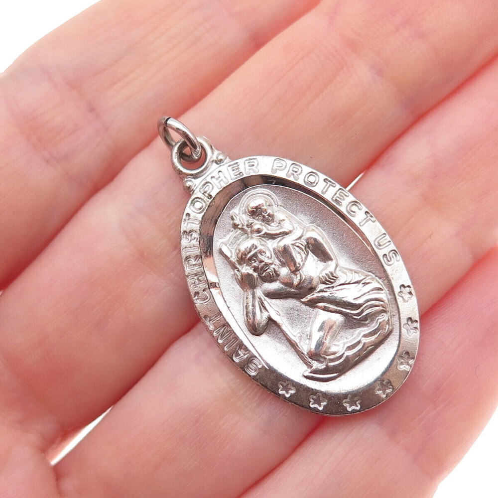925 Sterling Silver Vintage St. Christopher Religious Charm Pendant